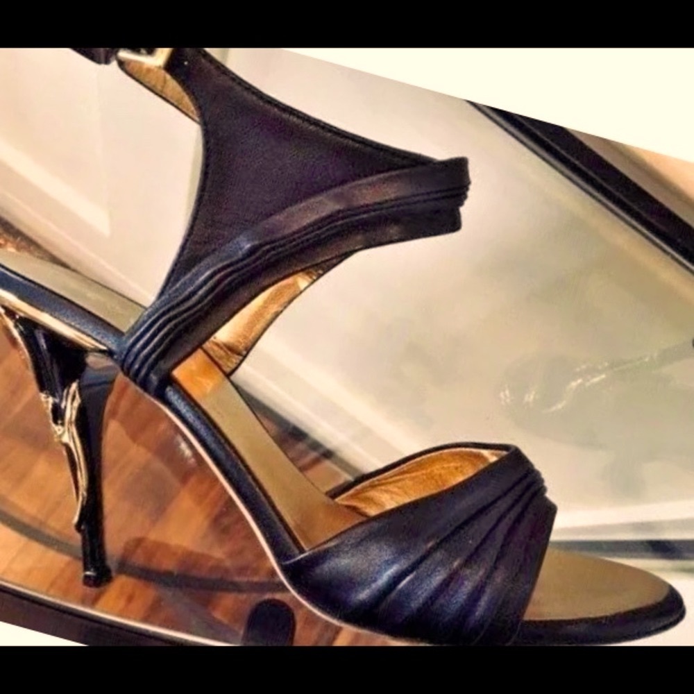 ESCADA BLACK ANKLE STRAP HEELS SLIDES SHOES 7.5